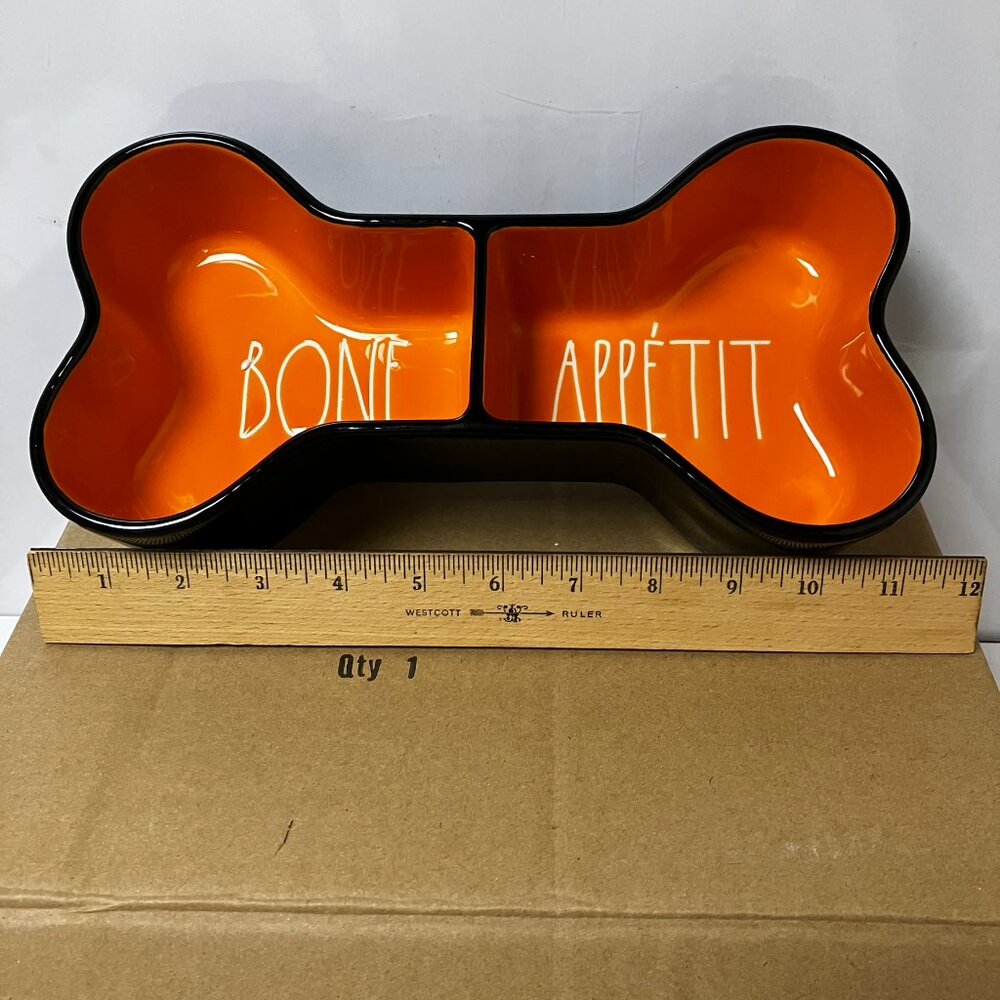 NEW Rae Dunn Orange Dog Bone Bowl Bone Appetit Brand New in original box